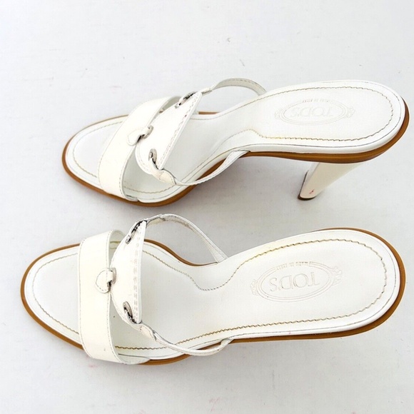 Tod's | High Heel Sandals Womens Size 8.5 White Open Toes Slides - Picture 1 of 11